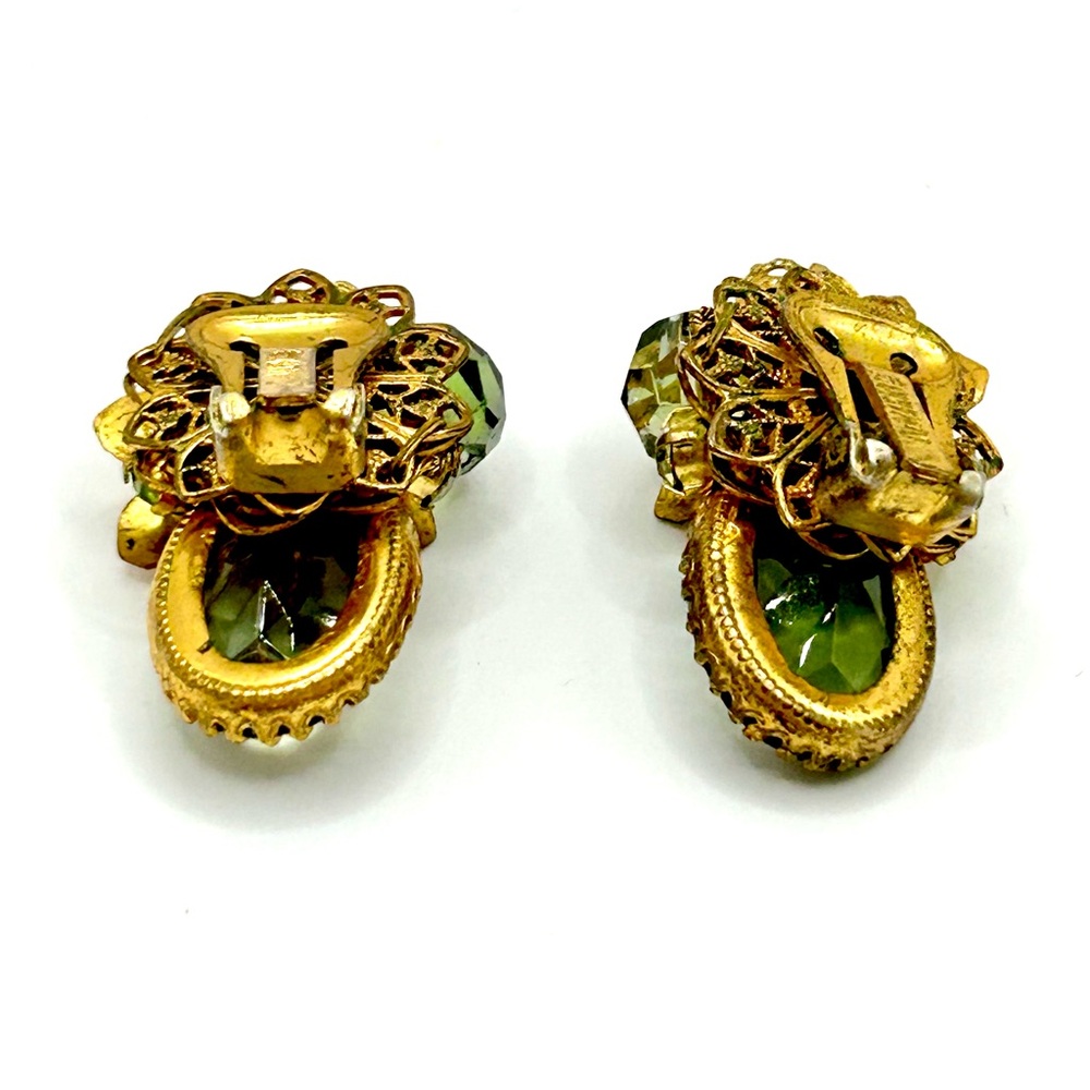 Vintage DeMario NY Green Floral Clip-On Statement Earrings - Picture 4 of 5
